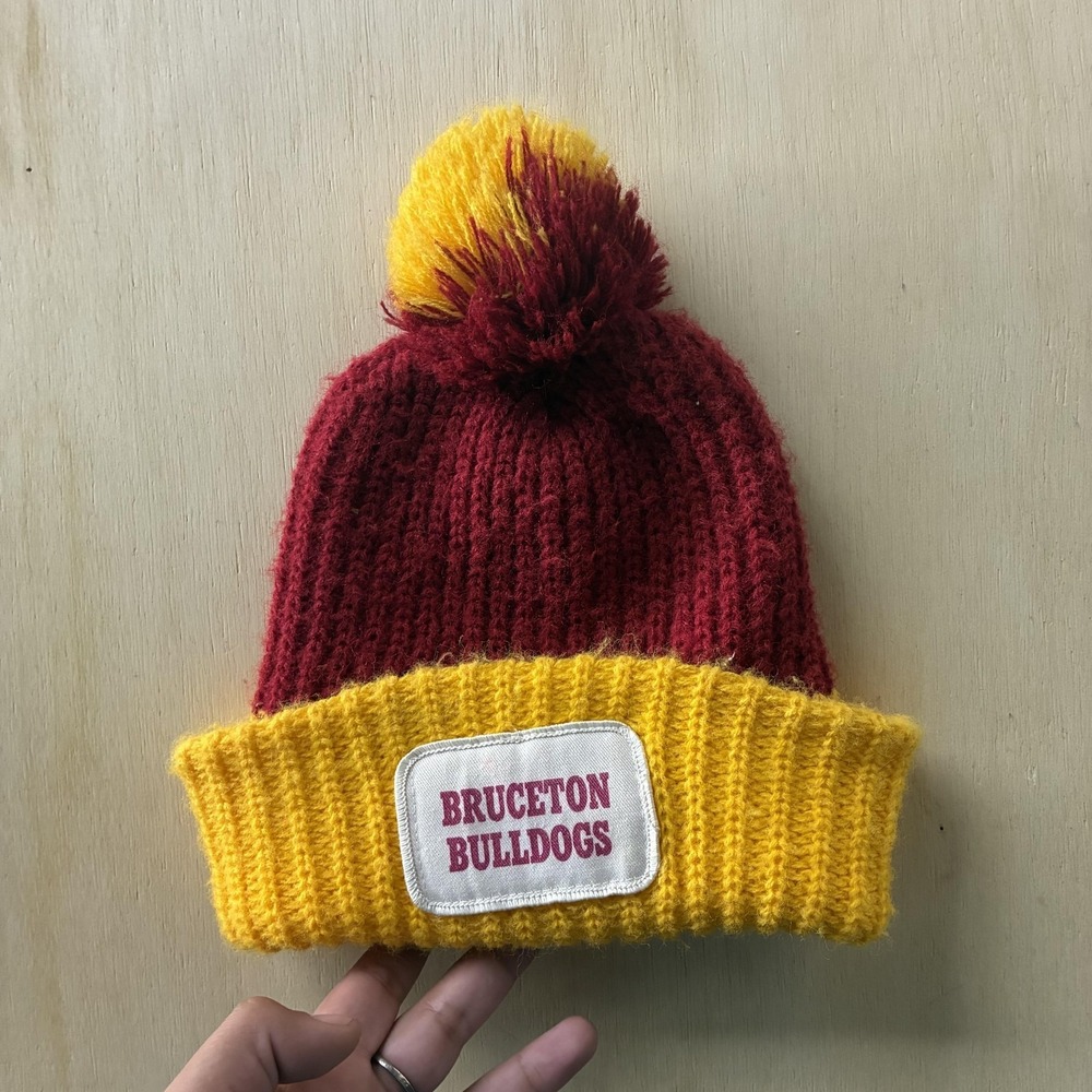 Vintage Bruceton Bulldogs Hat Cap Mens One Size Red Knit School Spirit Beanie